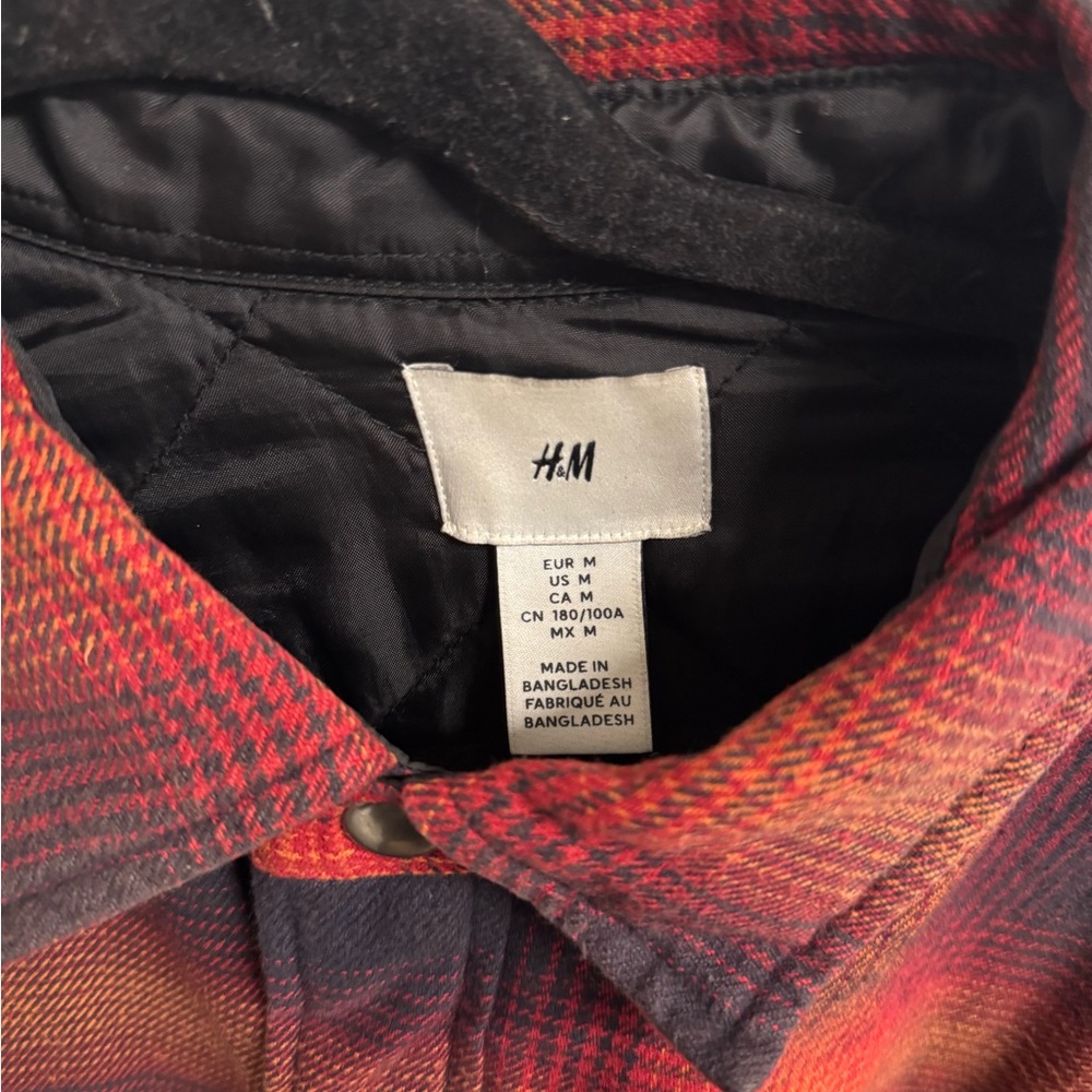 H&M Men's Red & Black Plaid Shirt Jacket - Picture 2 of 3